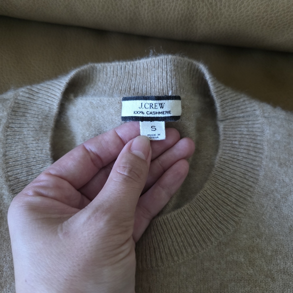J.Crew 100% Cashmere Classic-fit Crewneck Sweater, color Camel, size Small - Picture 7 of 8